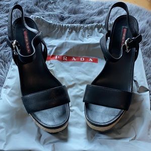 Prada Wedge Leather Espadrilles